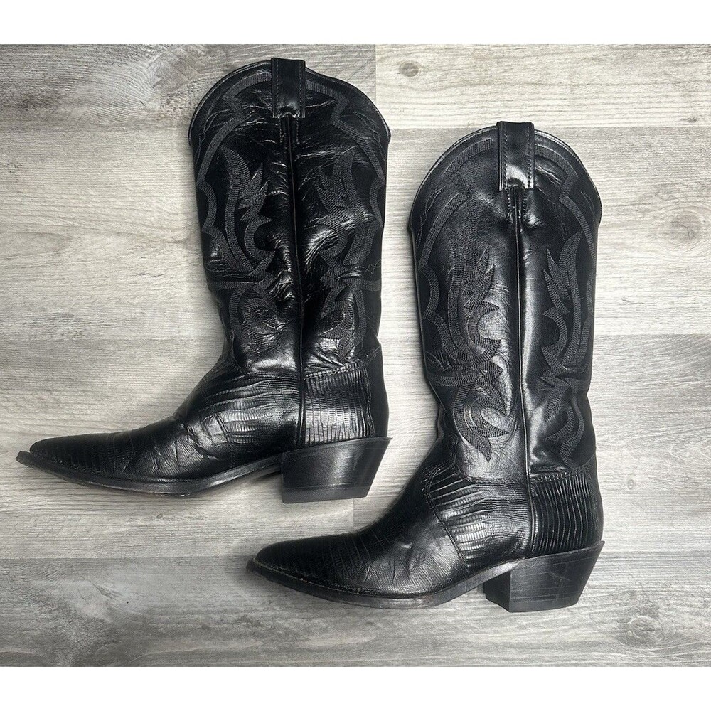 Justin 14784 Womens Black Lizard Skin Western Cowgirl Boots USA Made Size 7.5 B